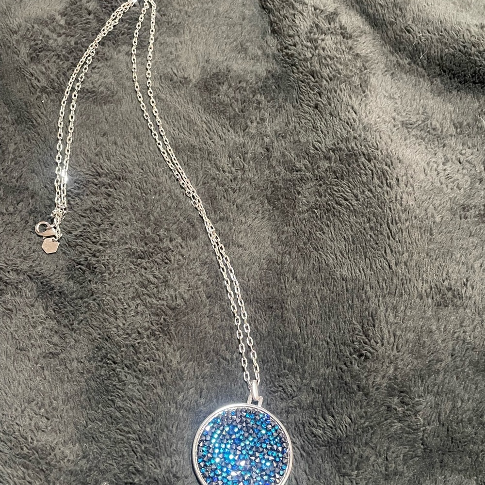 Elegant Blue and Silver Reversible Pendant Necklace